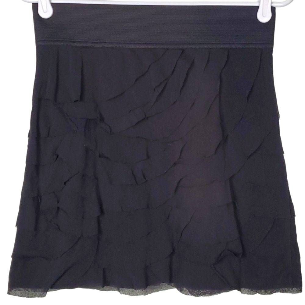 Express  Black Tier‎ Mesh Mini Skirt Bandage Waist Scalloped Size Small